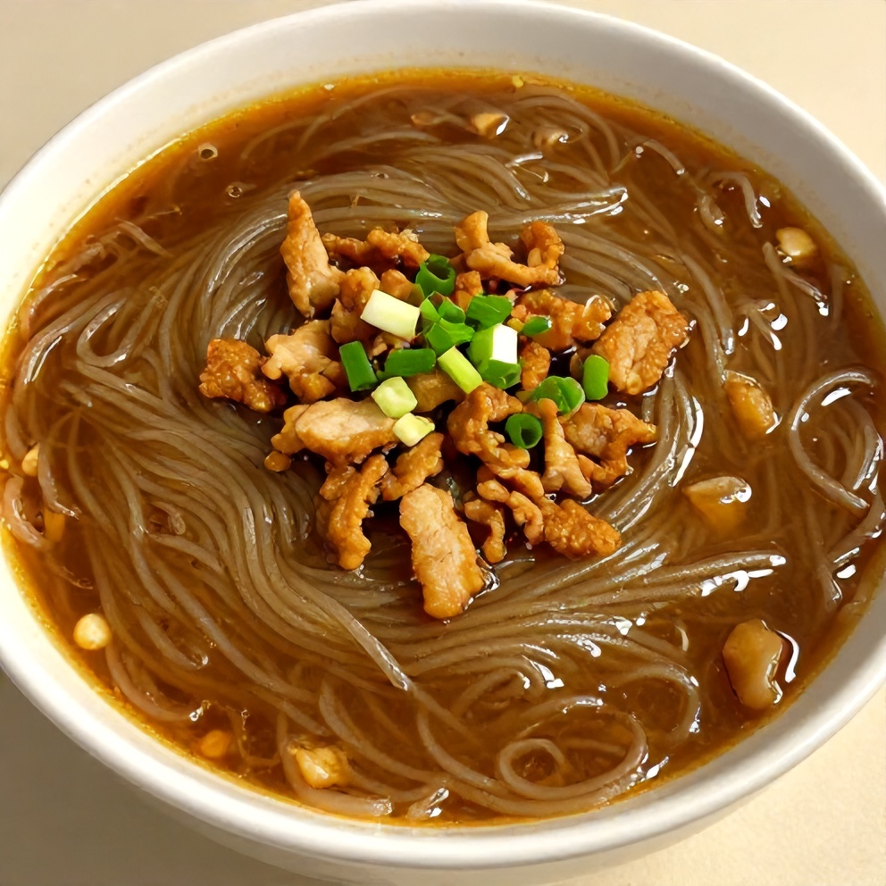 Hot and Sour Noodle Soup with Pork Topping