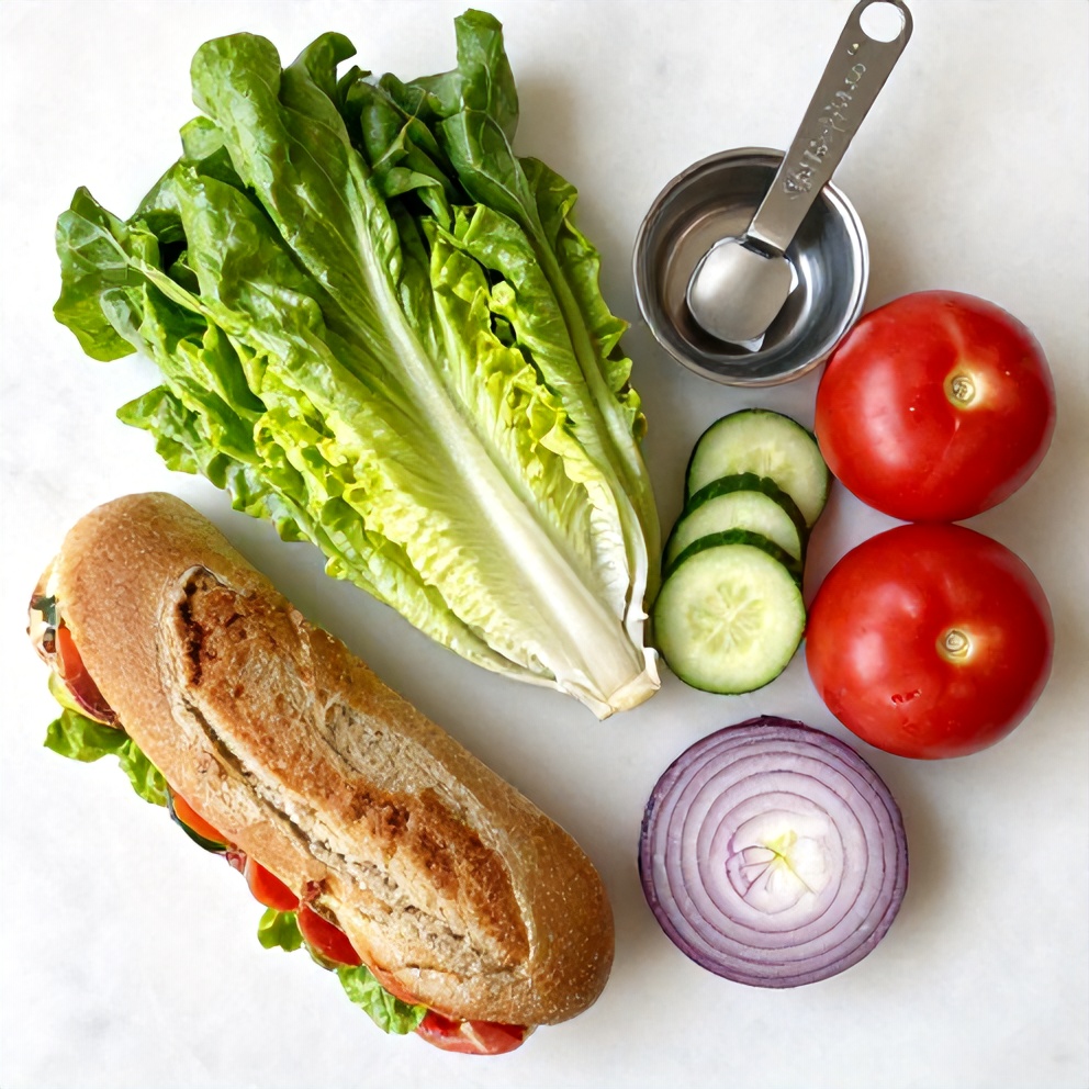 Italian Grinder Salad Sandwich ingredients on a white marble counter