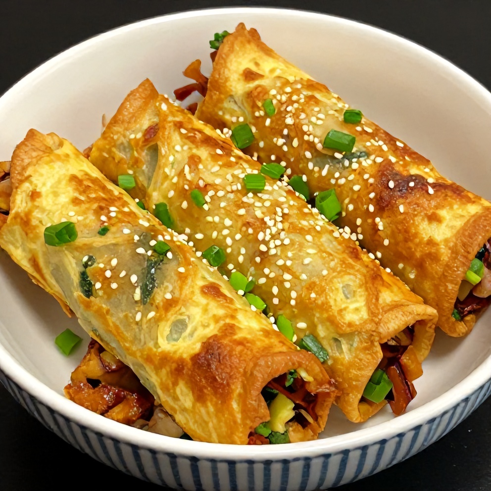 Plated Keto Egg Roll in a Bowl with sesame seeds and green onions