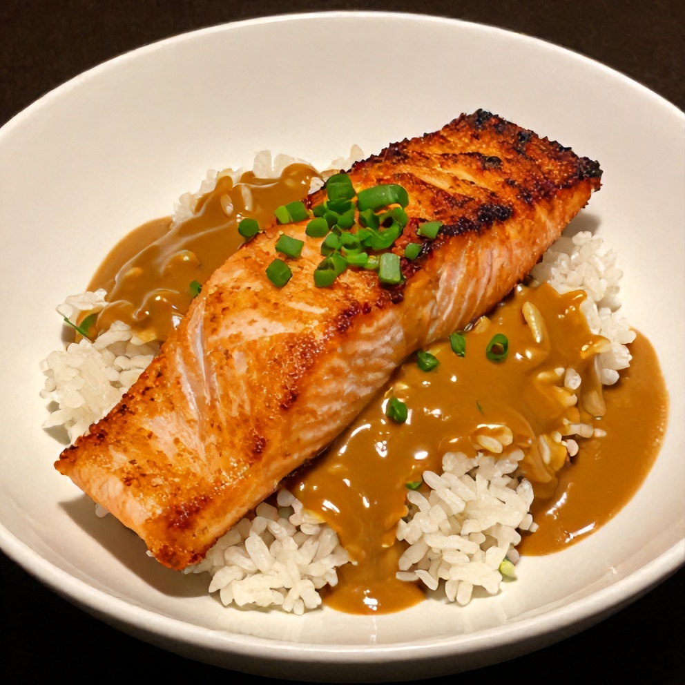 Gochujang Butter Salmon Rice Bowl with Green Onions