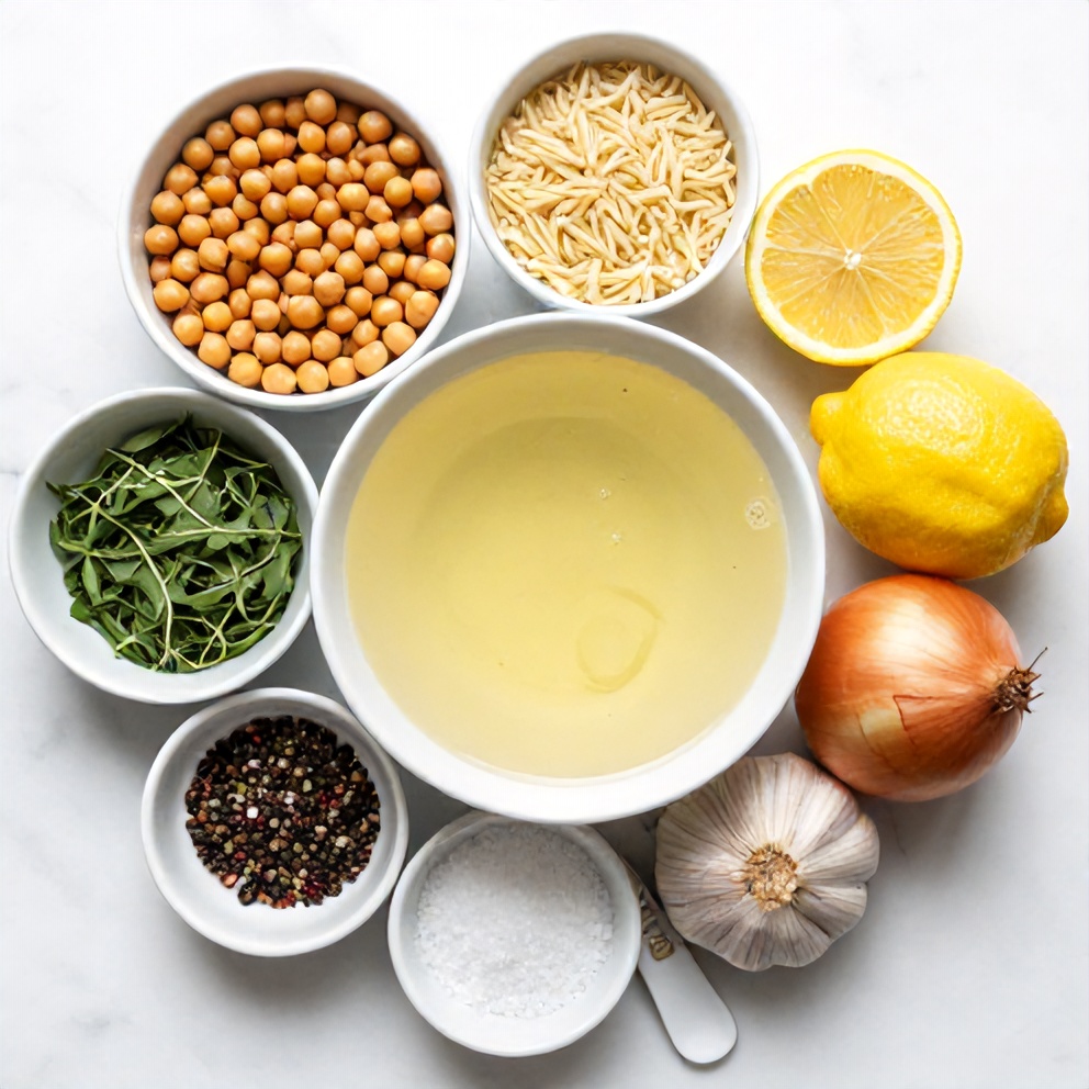 Raw ingredients for Lemon Chickpea Orzo Soup