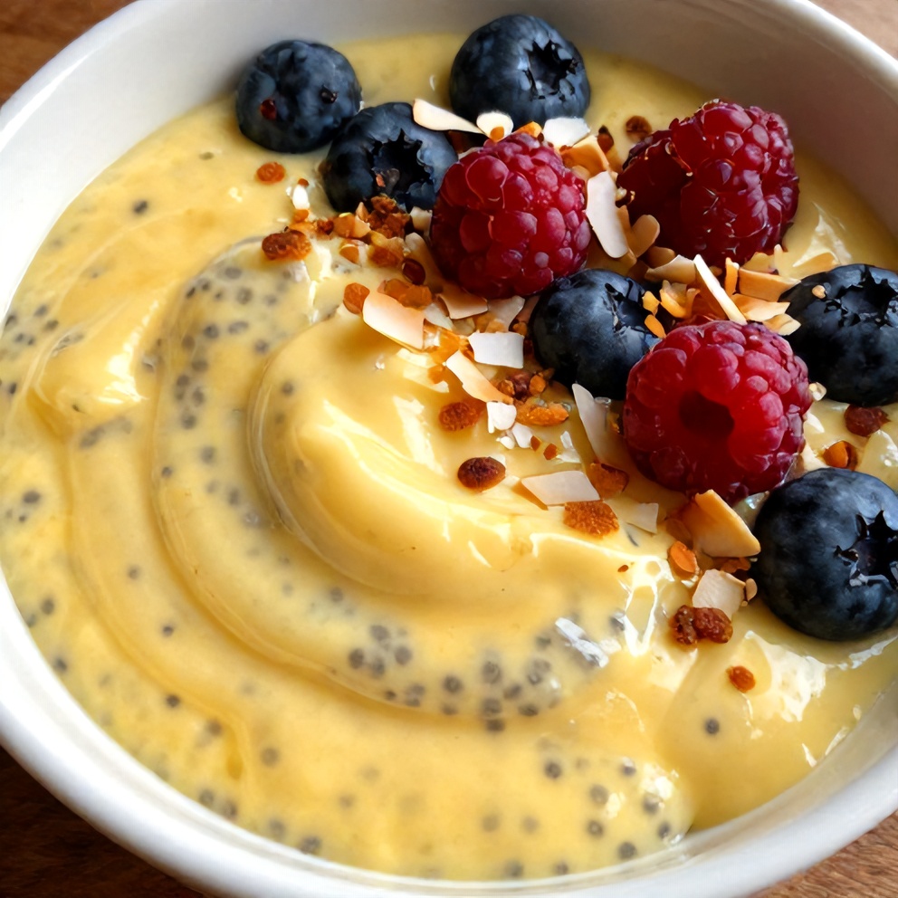 Lemon Curd Chia Pudding served in a bowl