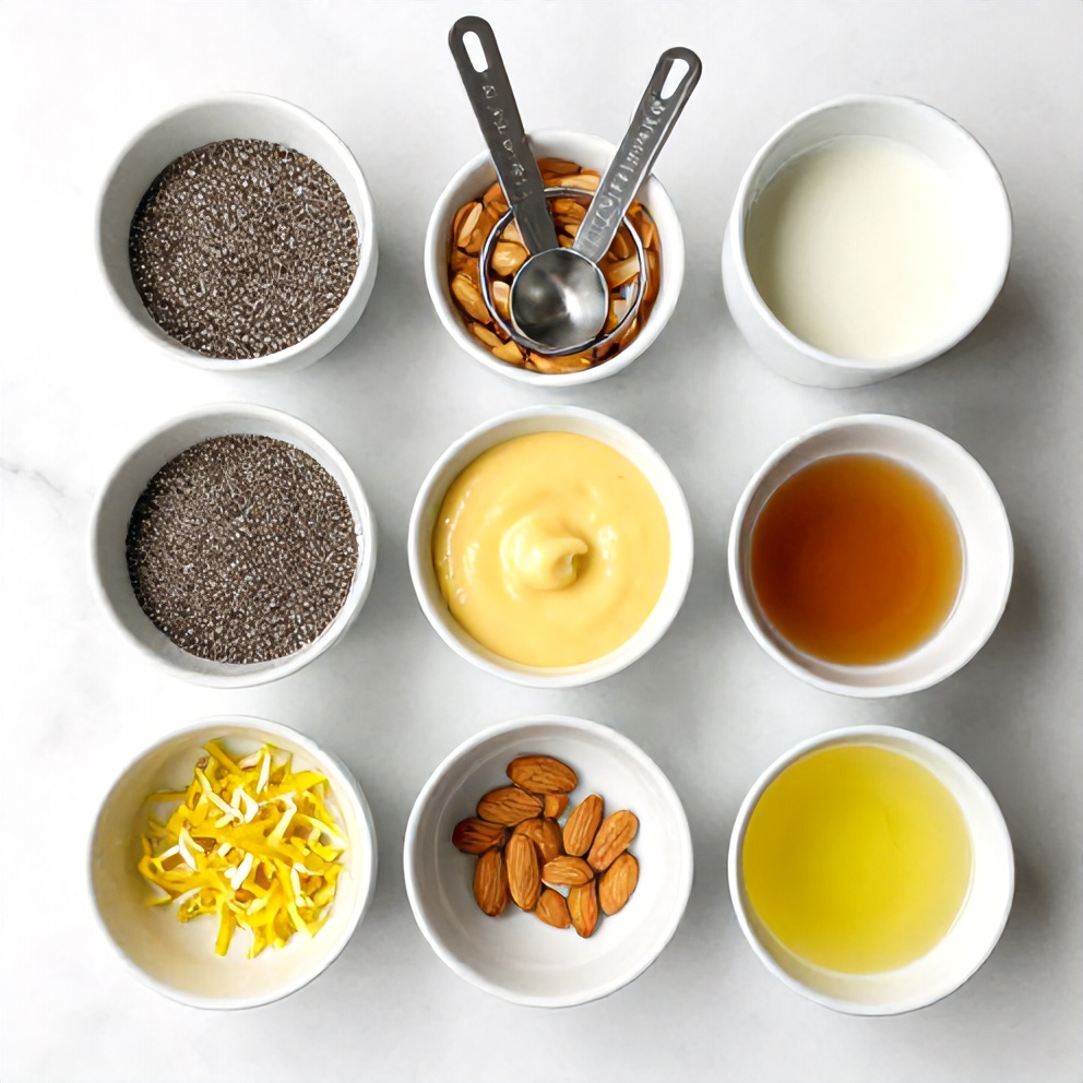 Ingredients for Lemon Curd Chia Pudding laid out