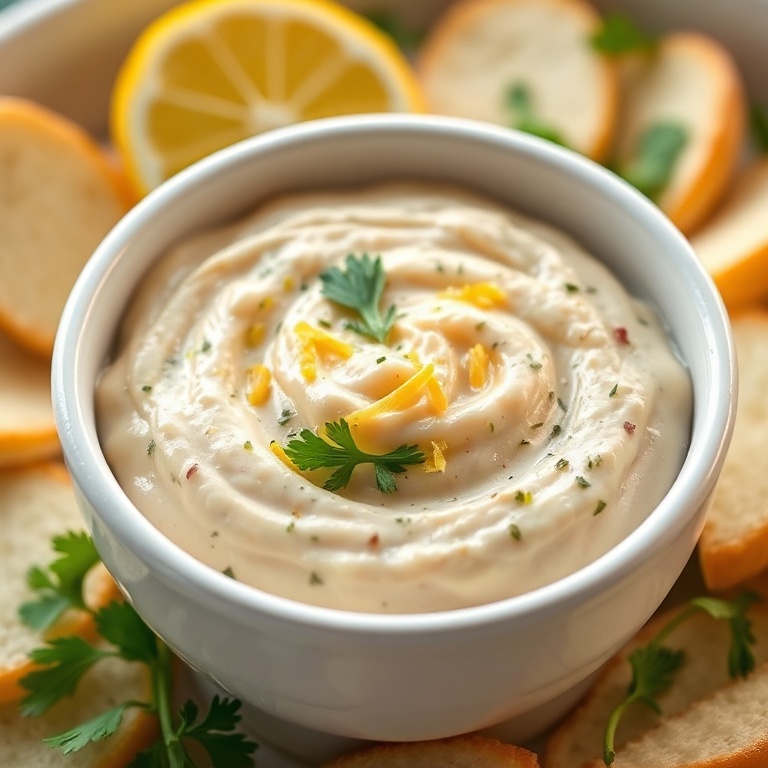 Spoon serving lemon herb white bean dip onto a slate board beside cucumber ribbons and pita chips, garnished with lemon zest and parsley, warm side lighting.