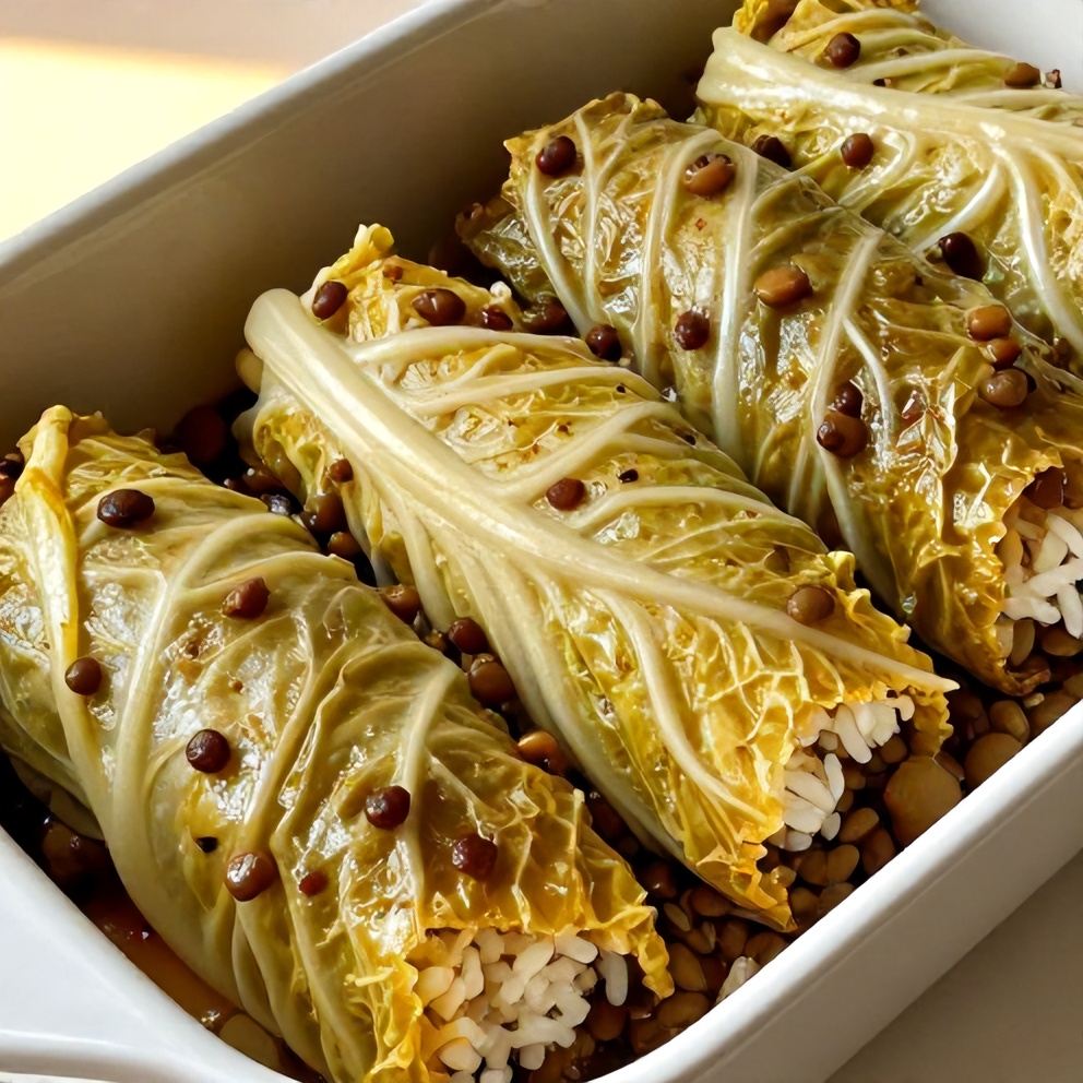 lentil and rice stuffed cabbage rolls