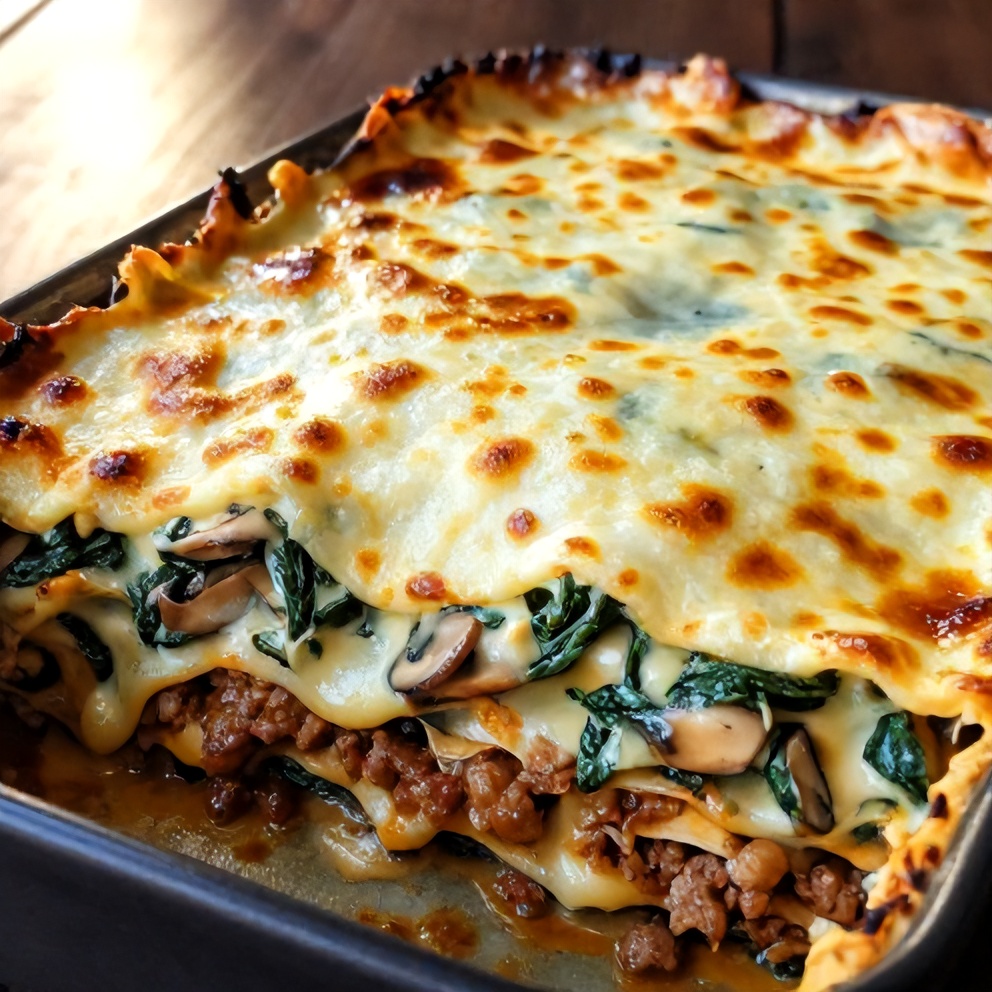 Easy Mushroom Spinach Lasagna