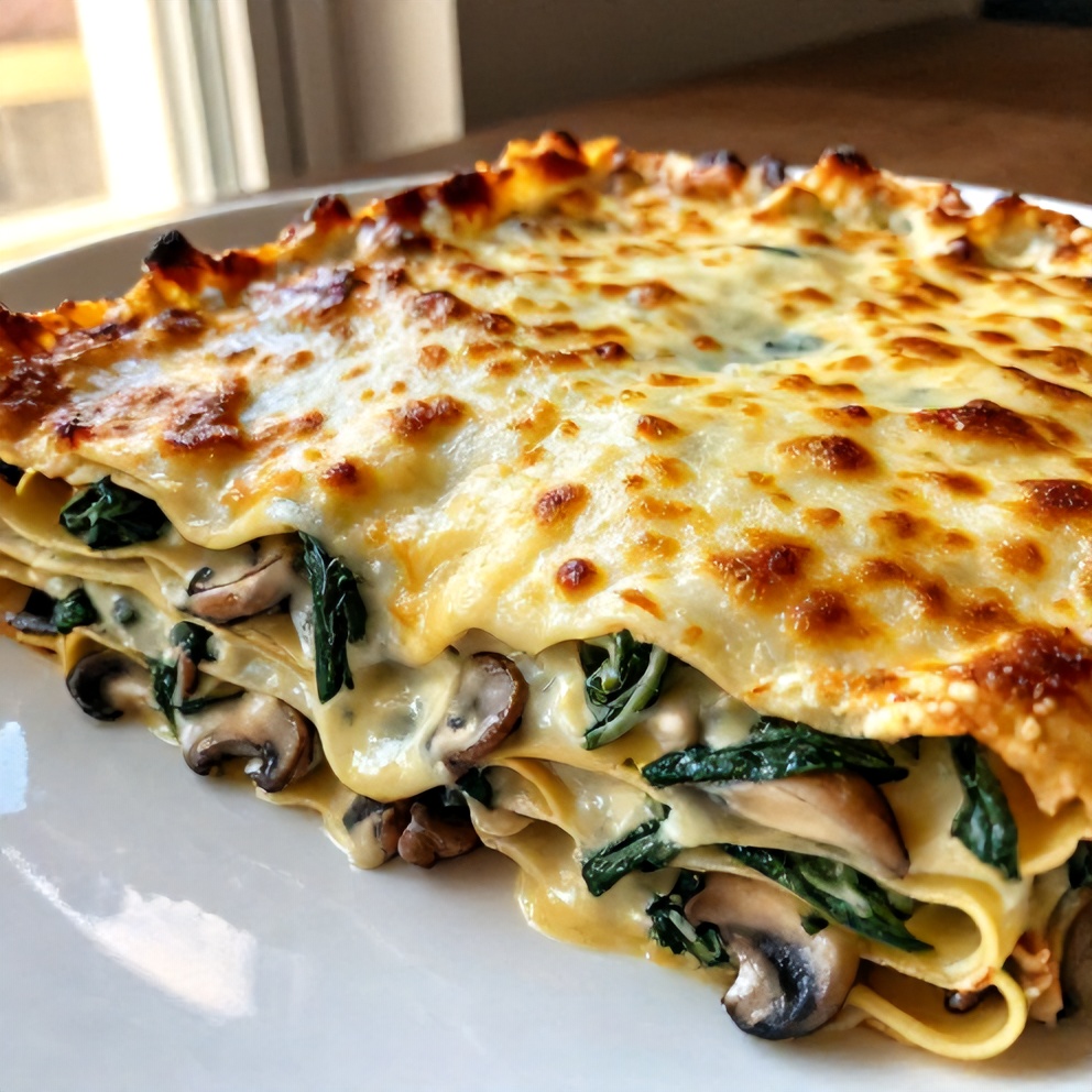 Easy Mushroom Spinach Lasagna