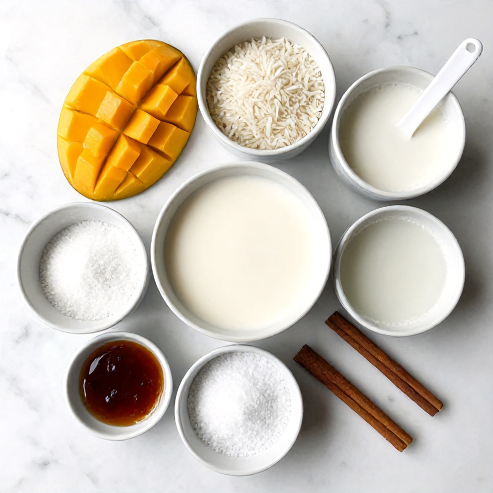 Ingredients for No-Bake Mango Coconut Rice Pudding