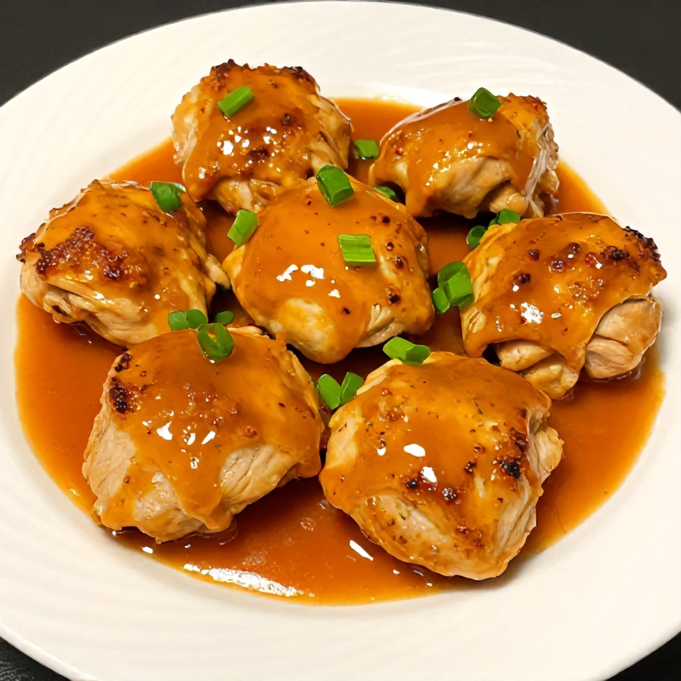 Plated Orange Teriyaki Turkey Medallions with green onions