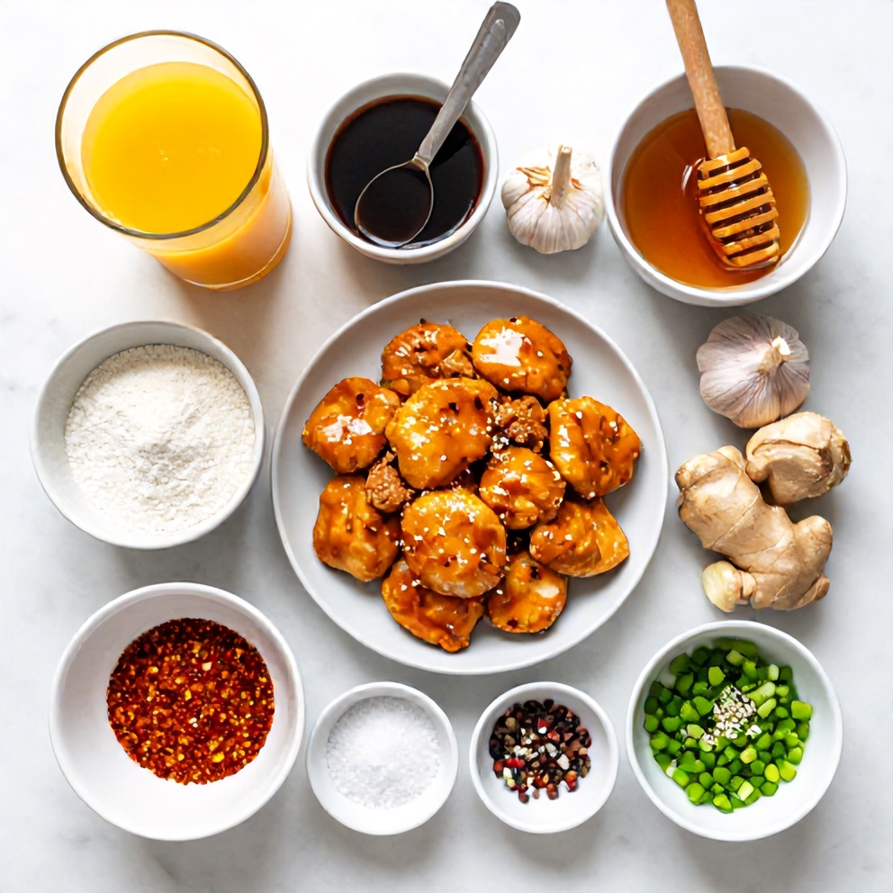 Ingredients for Orange Teriyaki Turkey Medallions laid out