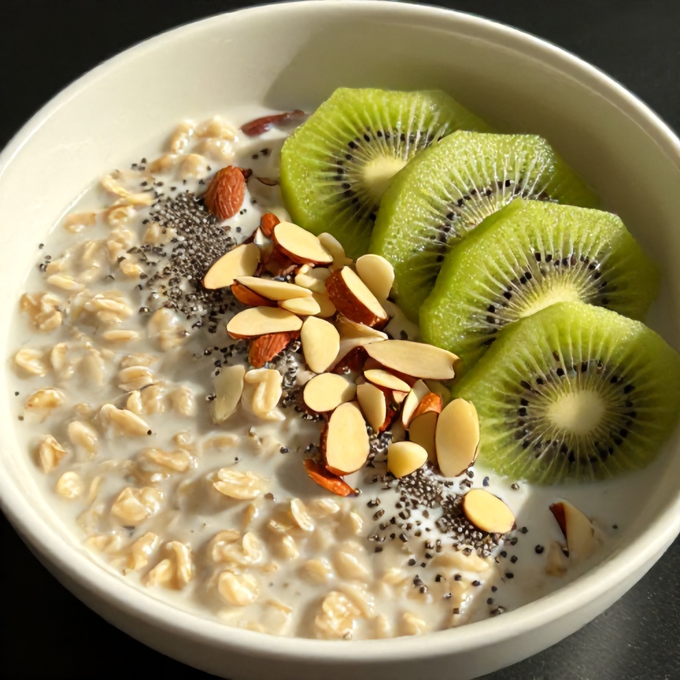 Plated Overnight Oats with Kiwi and Chia Seeds