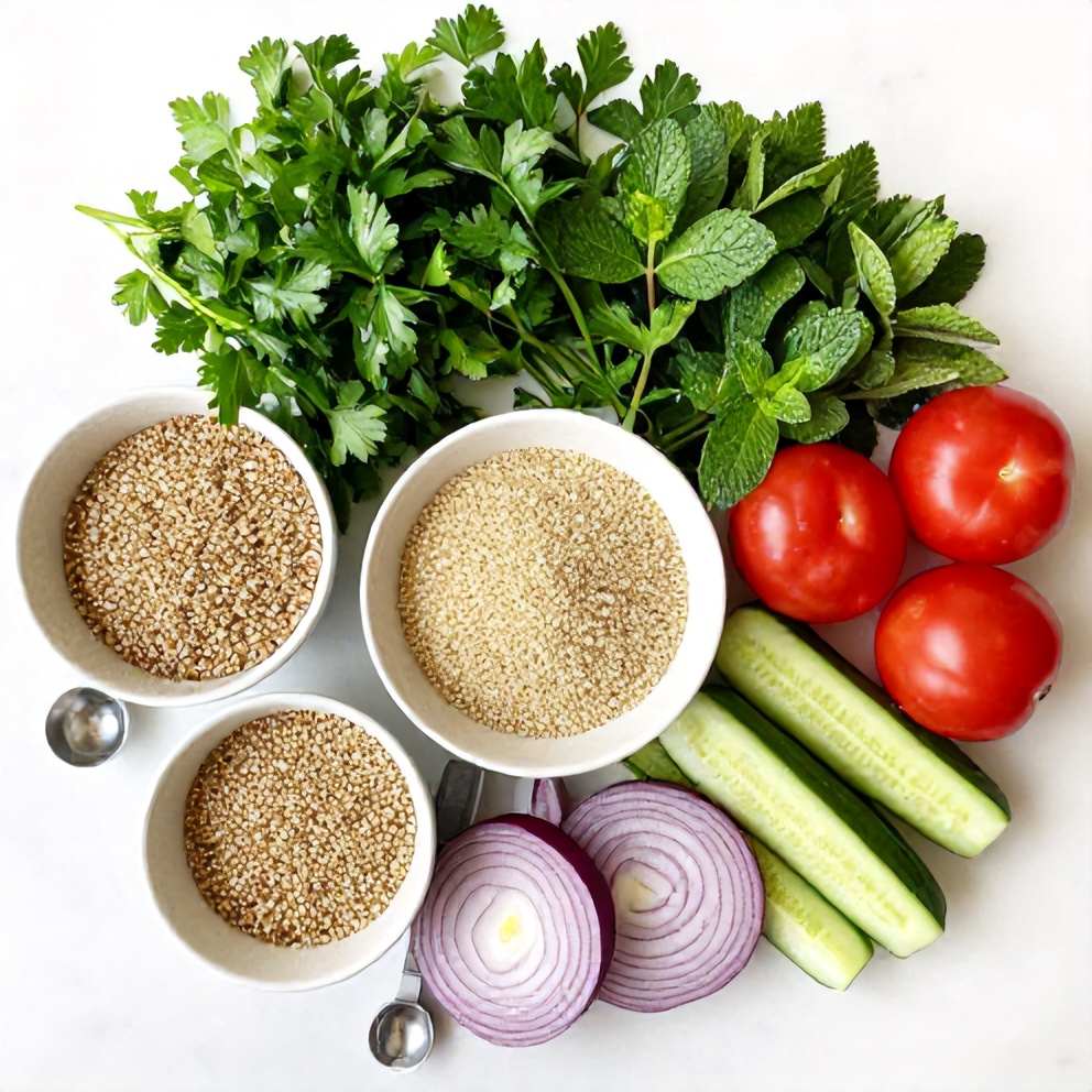 Raw ingredients for Quinoa Tabbouleh Salad