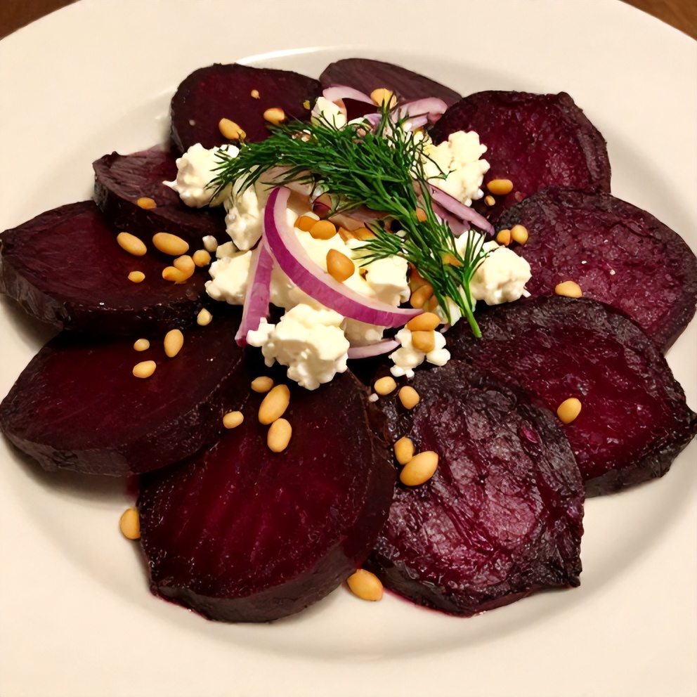 Plated Roasted Beet Salad with Feta and Fresh Dill