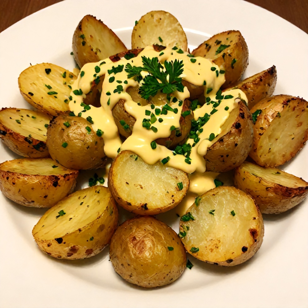 Plated serving of roasted potato salad