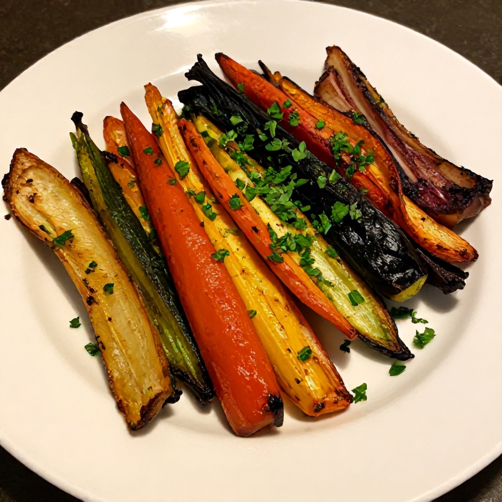 Plated Easy Roasted Rainbow Vegetables with Fresh Herbs