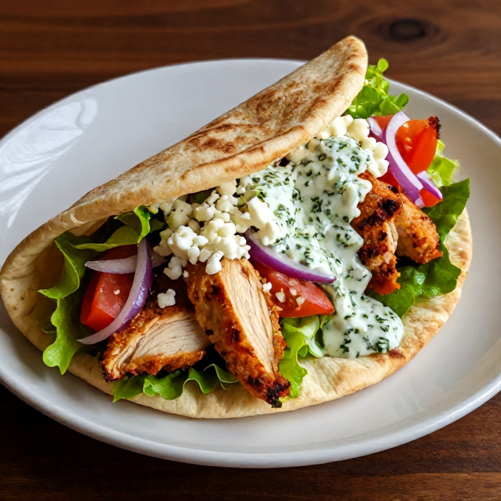 Easy Sheet Pan Chicken Pitas with Herby Ranch Sauce