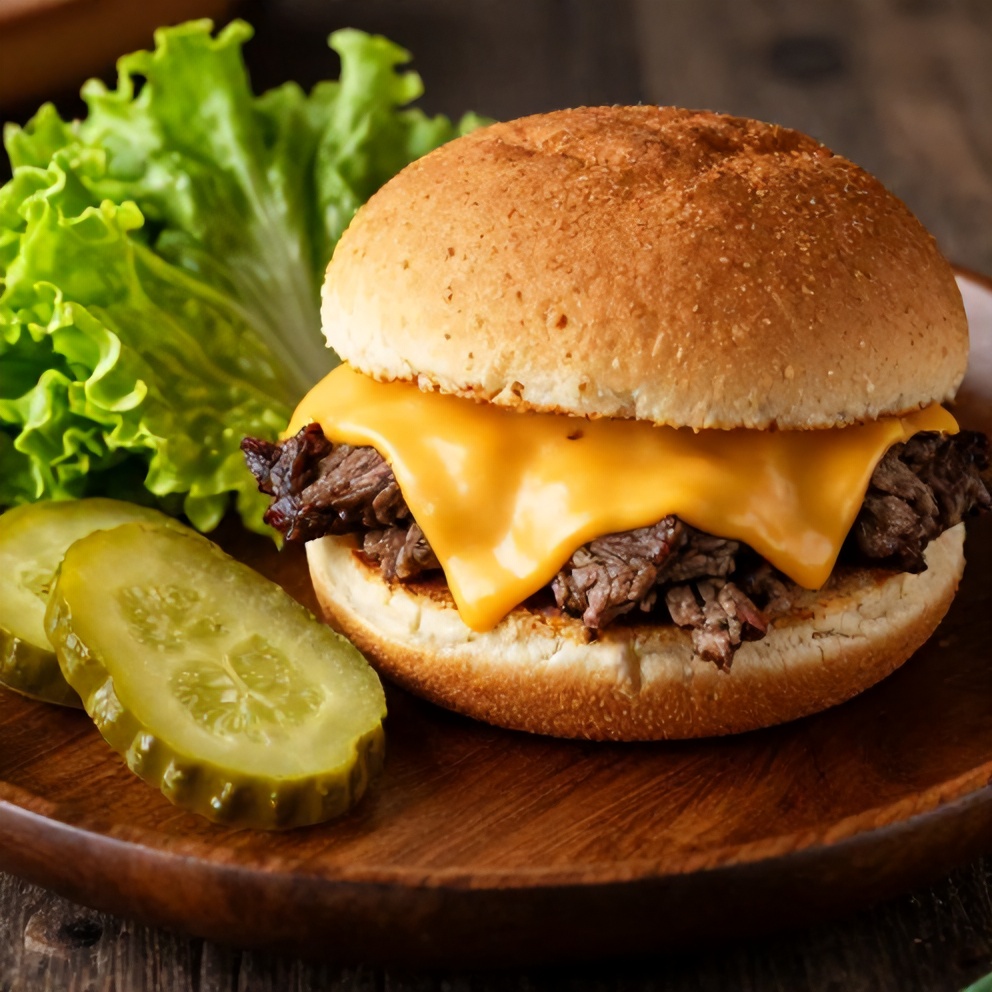 Easy Slow Cooker Beef and Cheddar Sandwiches on a plate