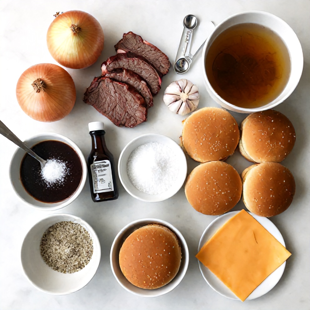 Ingredients for Easy Slow Cooker Beef and Cheddar Sandwiches