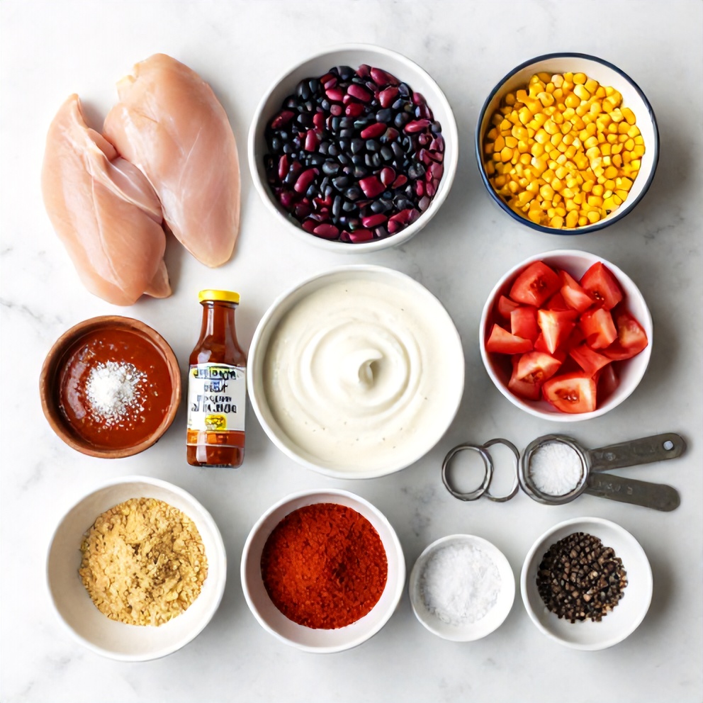 Raw ingredients for Easy Slow Cooker Buffalo Chicken Chili