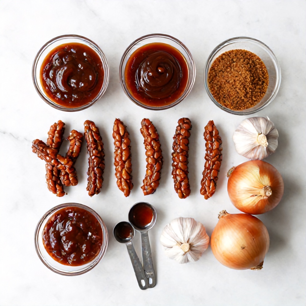Little Smokies, BBQ sauce, brown sugar, garlic, onion, raw ingredients