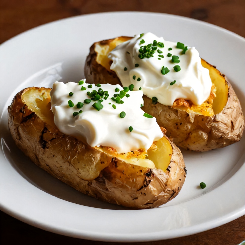 Loaded baked potatoes with sour cream and chives