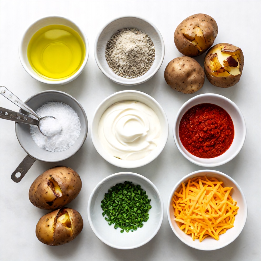 Raw ingredients for loaded baked potatoes in slow cooker