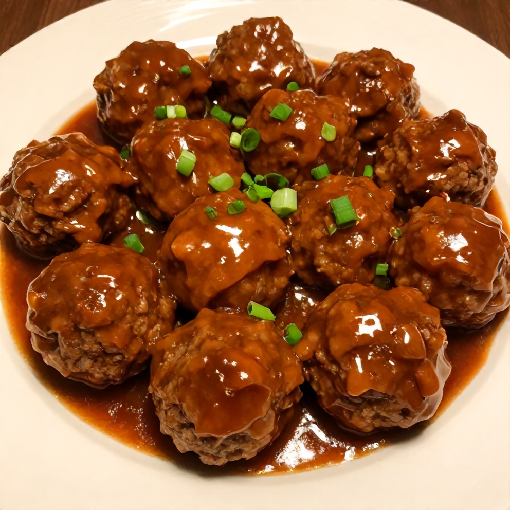 Plated Slow Cooker Sweet and Sour Meatballs