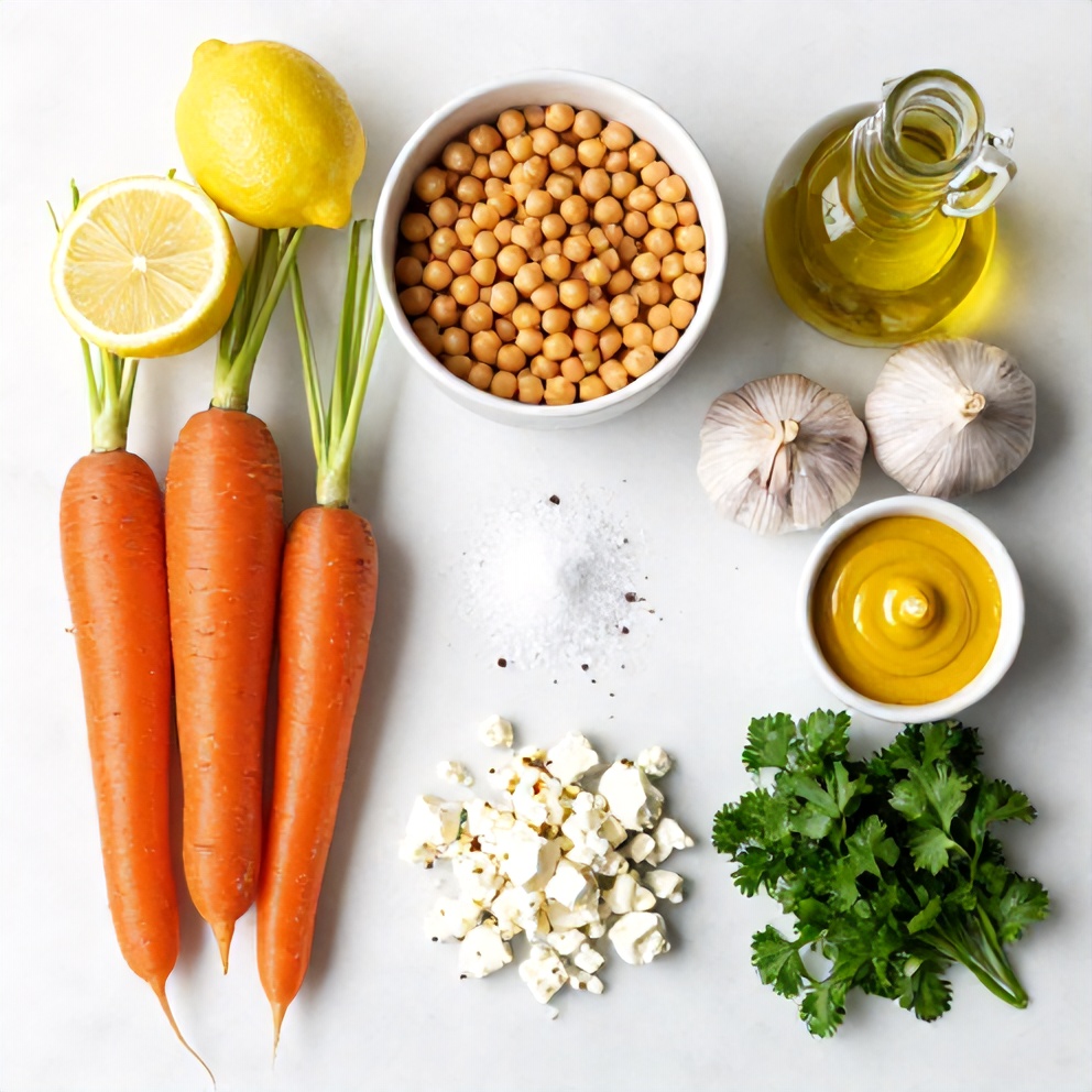 Raw ingredients for Easy Spring Carrot and Chickpea Salad