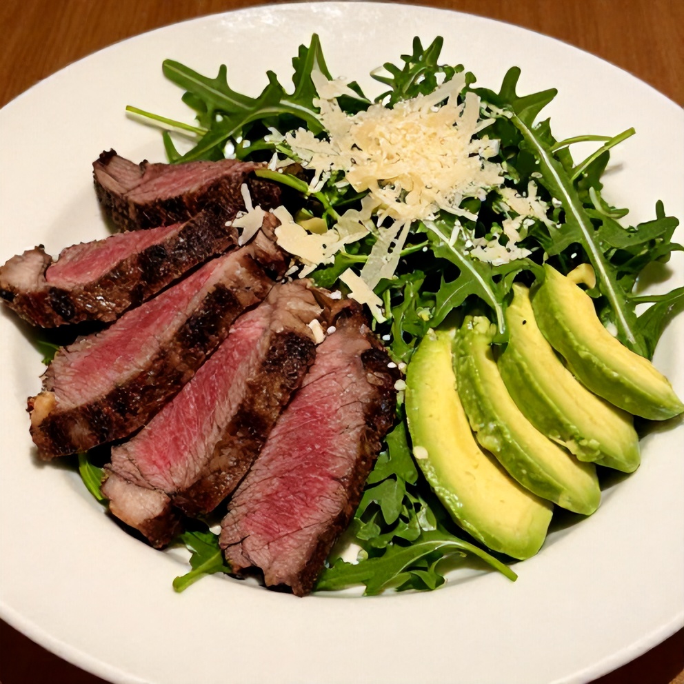 Plated Steak and Arugula Salad