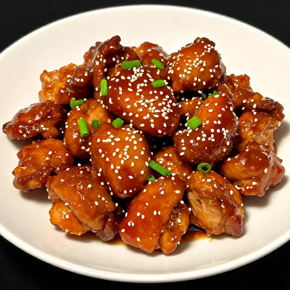 Plated Easy Sticky Char Siu Chicken with garnish