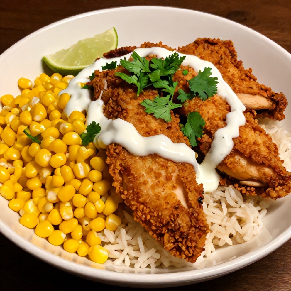 Easy Street Corn Chicken Bowl with Rice on a Plate