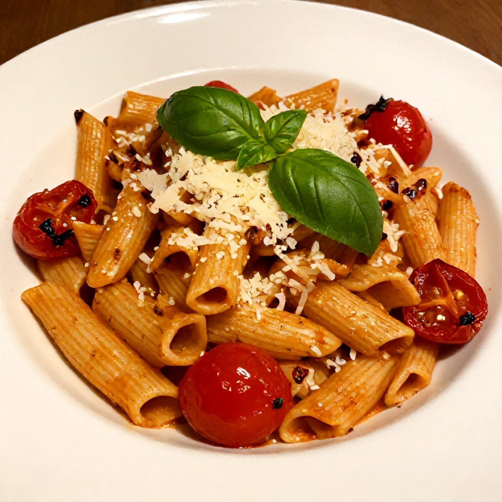 Plated Easy Summer Pasta with Roasted Cherry Tomatoes