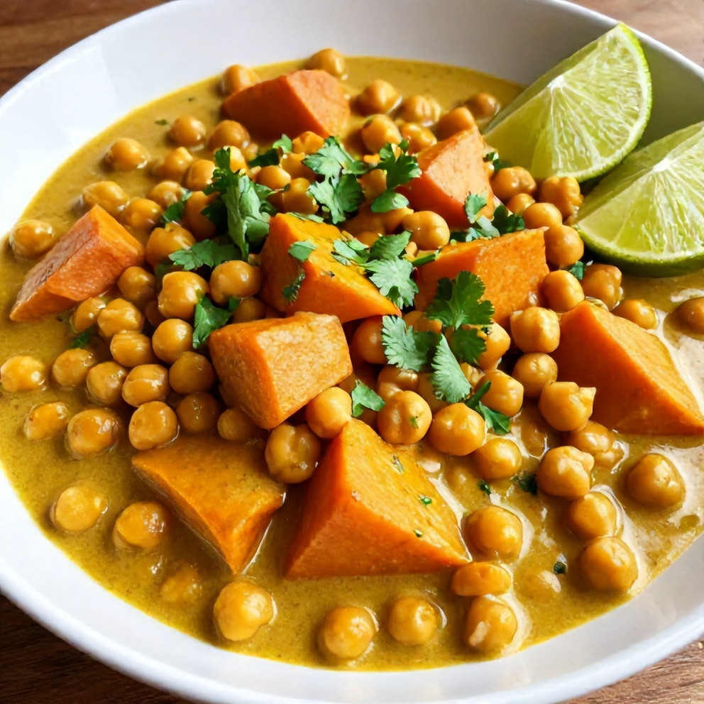 Sweet Potato Chickpea Curry Served