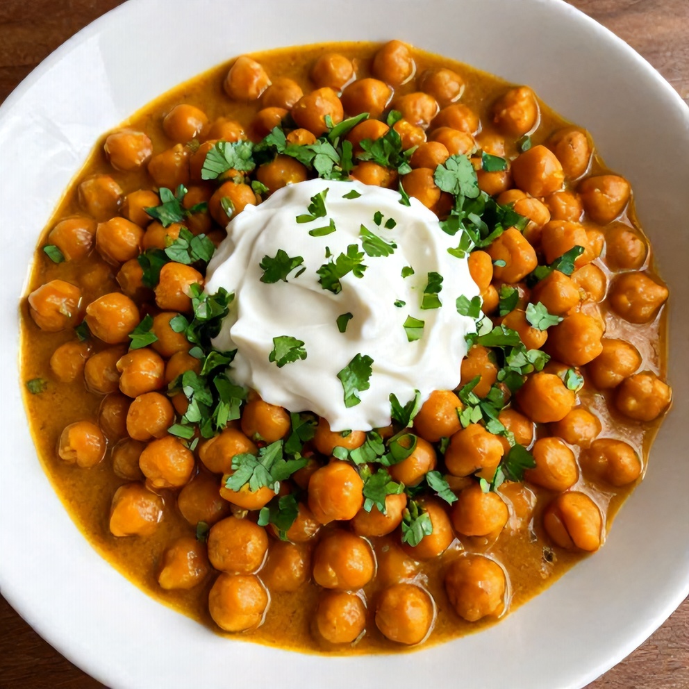 Plated Sweet Potato Chickpea Curry with naan bread