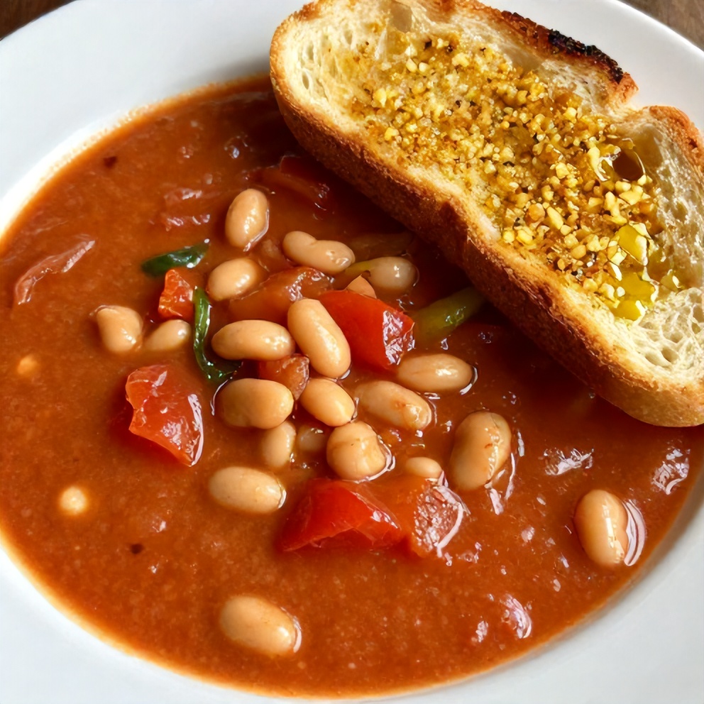 Tomato and White Bean Soup with Garlic Toast