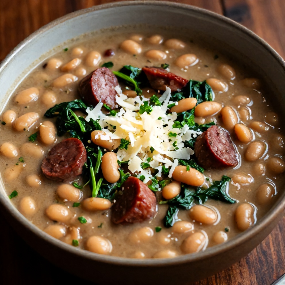 Easy Tuscan White Bean Soup with Sausage and Spinach
