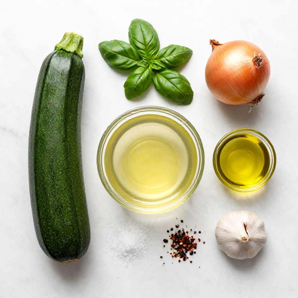 Raw ingredients for Zucchini Basil Soup