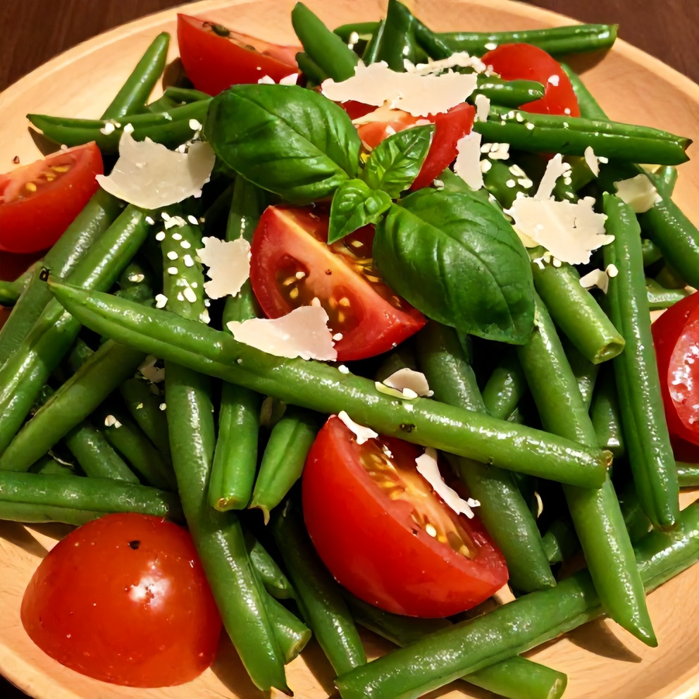 Plated Fresh Green Bean and Tomato Salad
