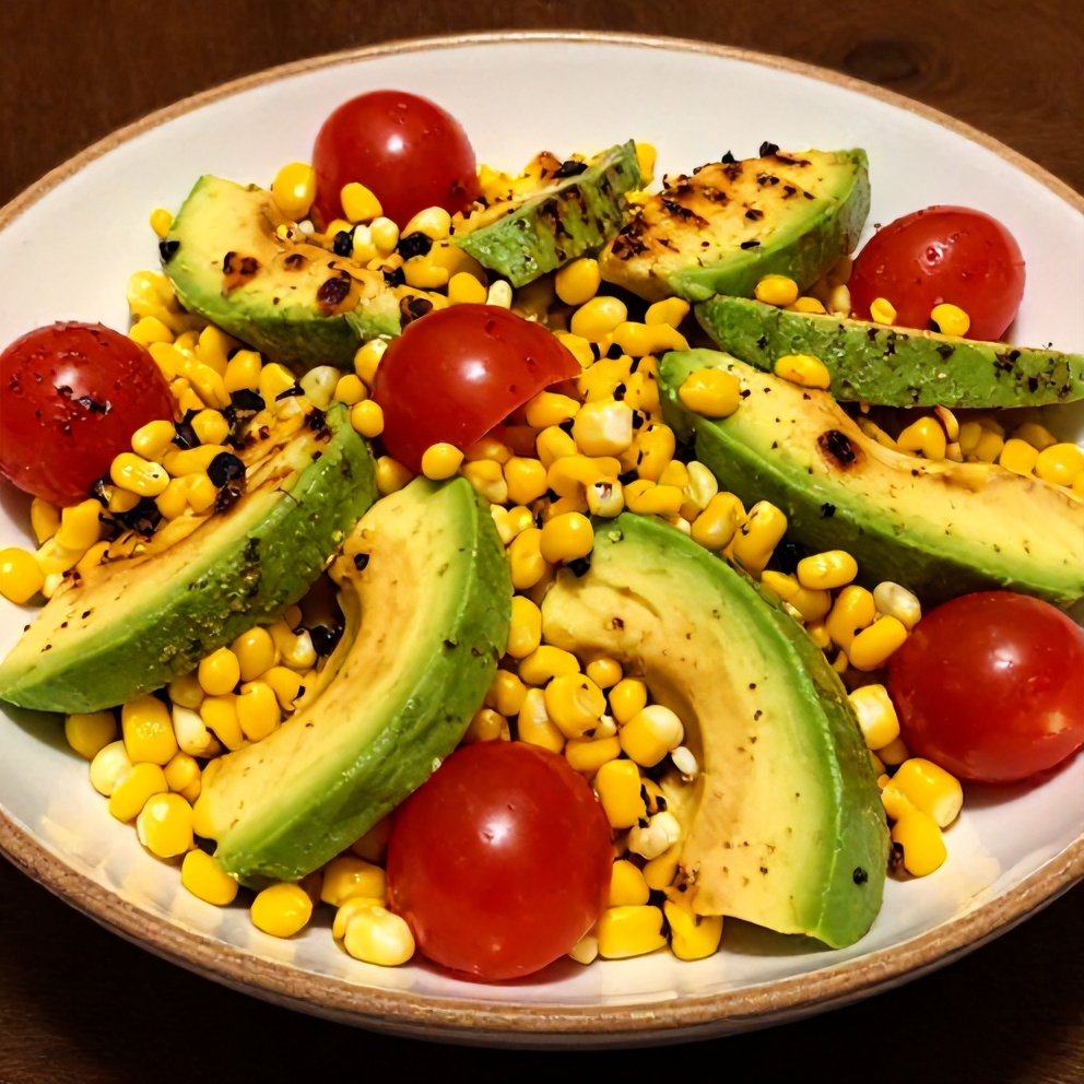 Plated Fresh Grilled Corn Avocado Salad with Cherry Tomatoes
