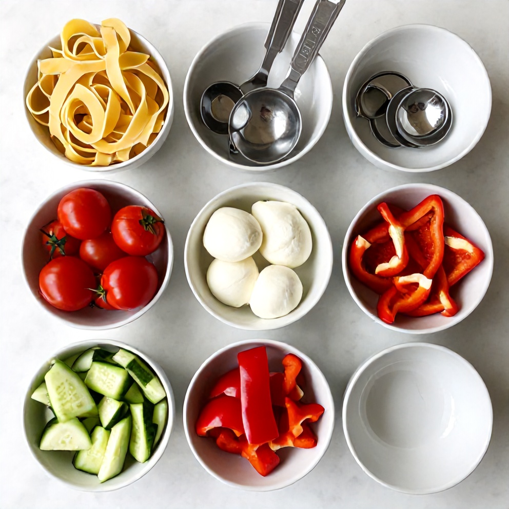 Raw ingredients for Fresh Italian Pasta Salad