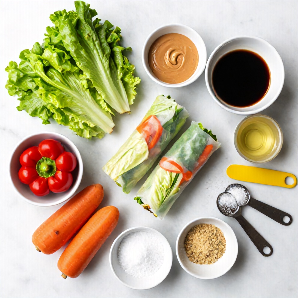 Raw ingredients for fresh lettuce wrapped veggie spring rolls