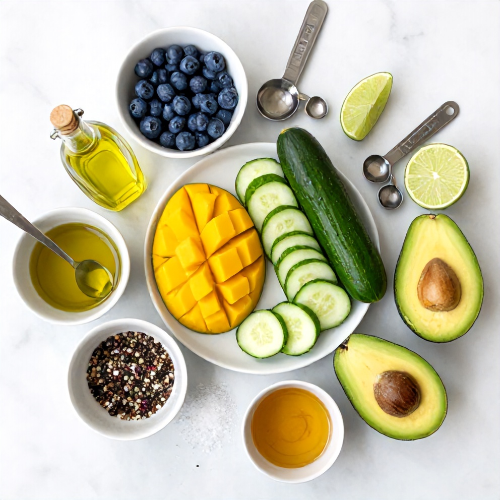 Raw ingredients for Mango Cucumber Salad