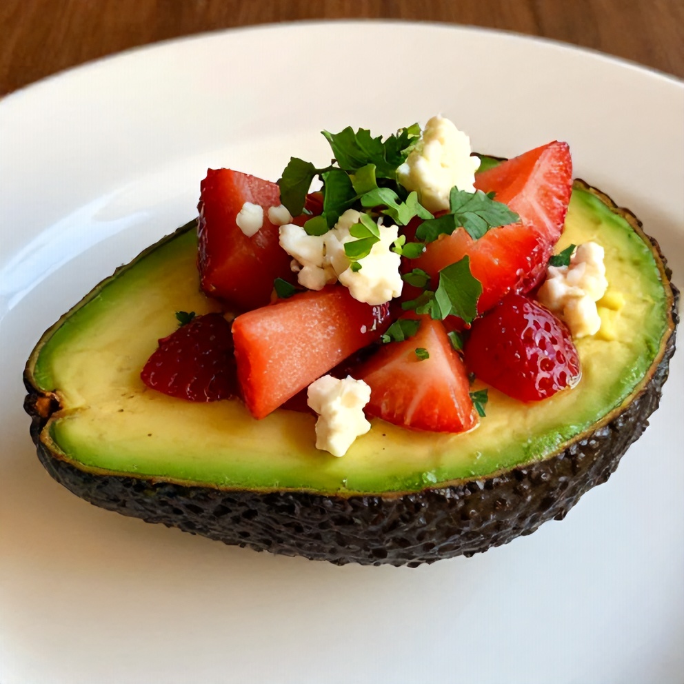 Plated Fresh Strawberry Salsa Stuffed Avocados