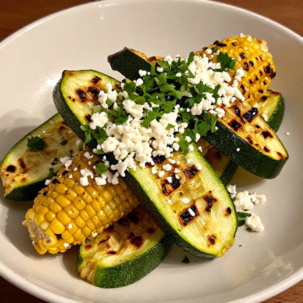 Plated Mexican Street Corn Grilled Zucchini