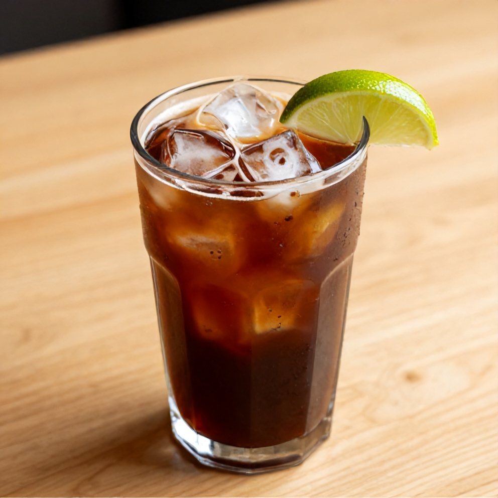 Hibiscus Cardamom Iced Latte poured over ice in a glass