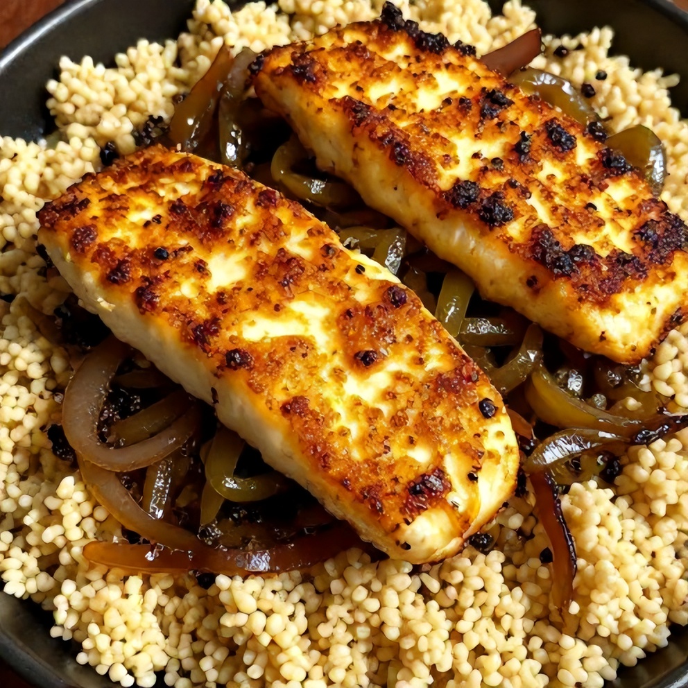 hot honey halloumi couscous salad