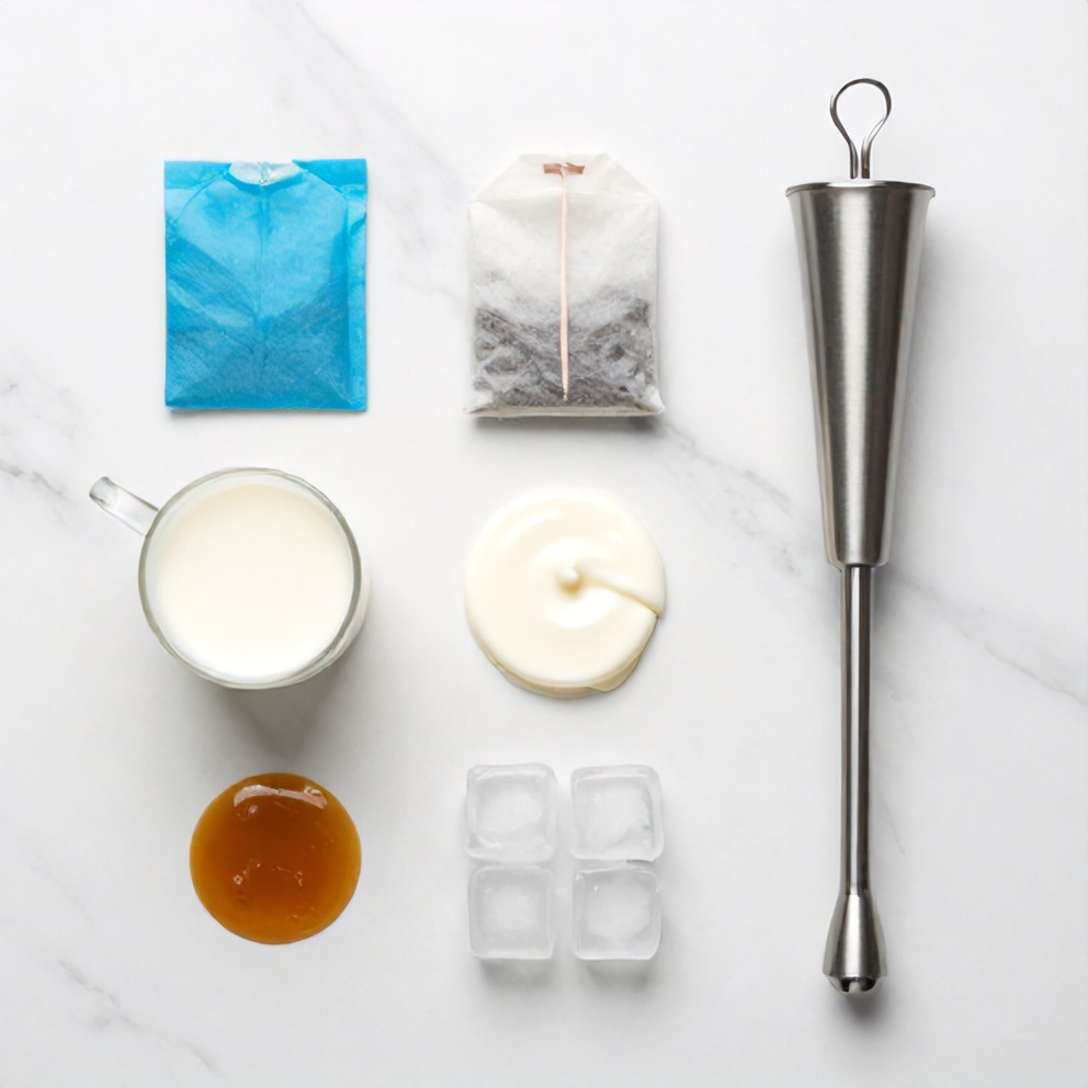 Ingredients for Iced Blue Tea Latte with Vanilla Cold Foam
