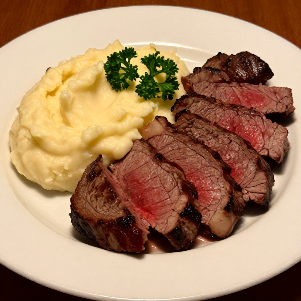 Plated Irish Whiskey Steak with Creamy Colcannon Mash