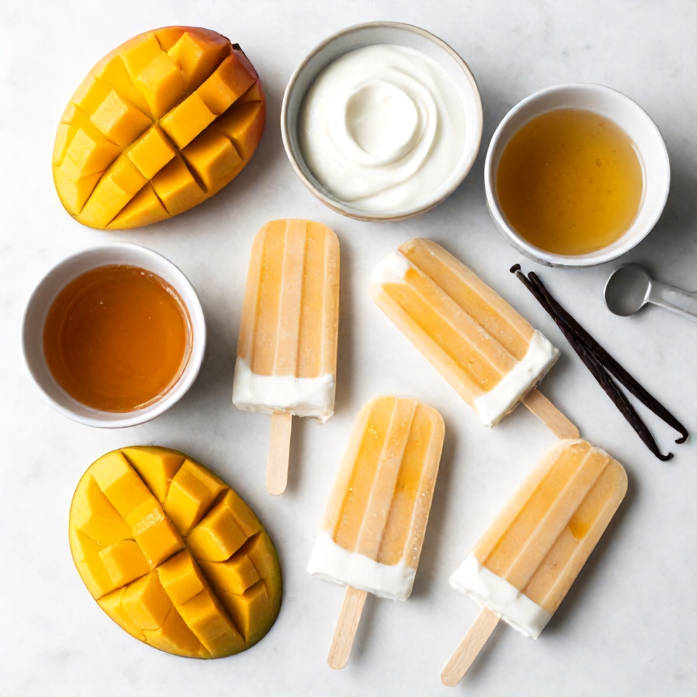Raw ingredients for Mango Greek Yogurt Popsicles