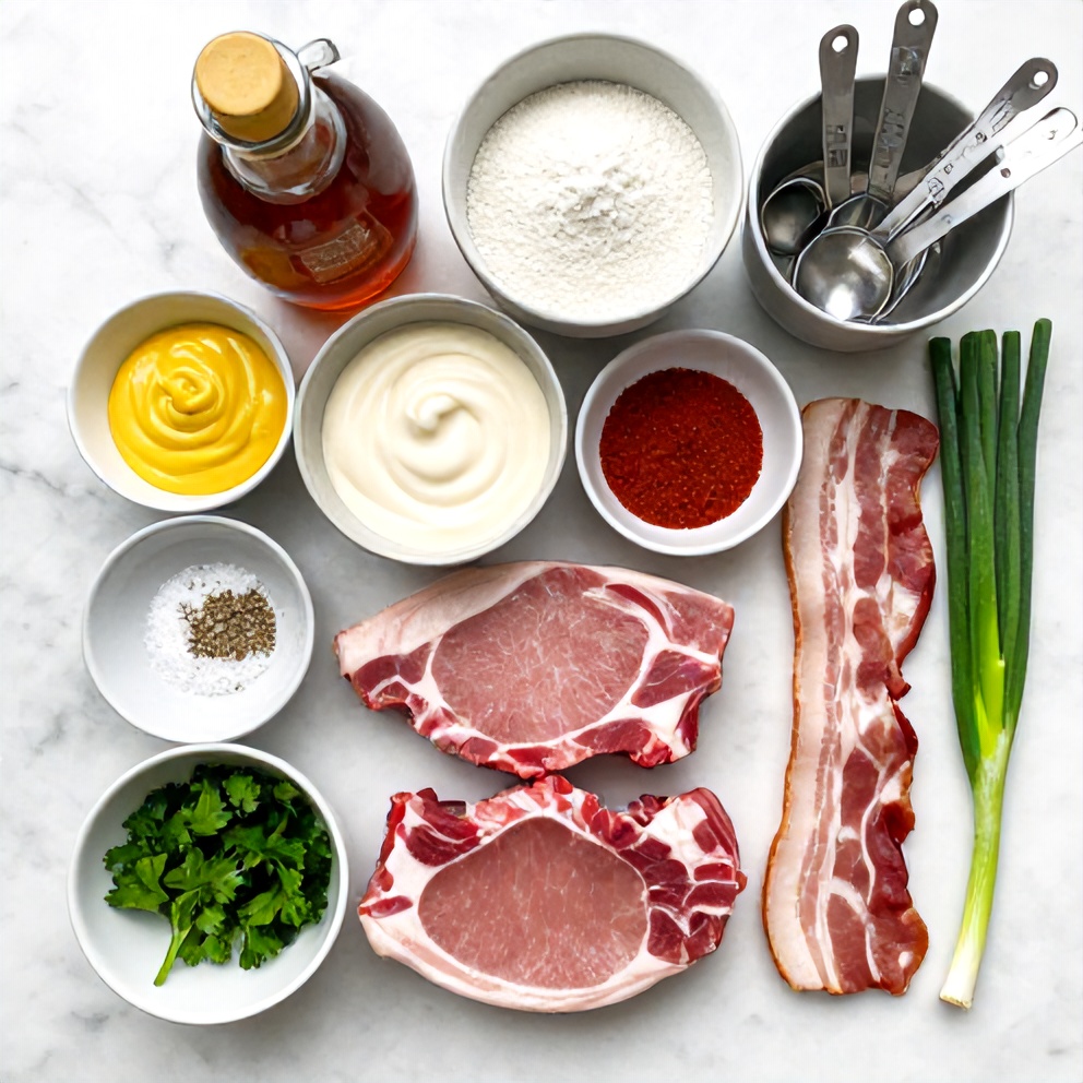 Raw ingredients for Maple Bacon Pork Chops